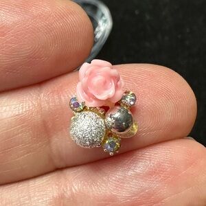 Elegant Pink Rose and Silver Stud Nail Charms